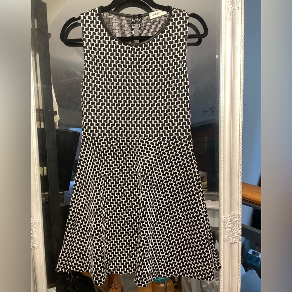Ginger G - Black and White High waisted A-line Dress - Size Small